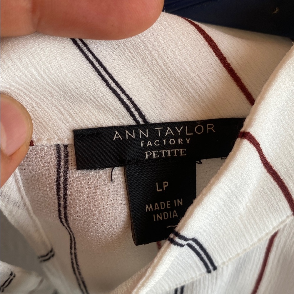 Ann Taylor White Blouse with Red and Black Stripes - Picture 2 of 11
